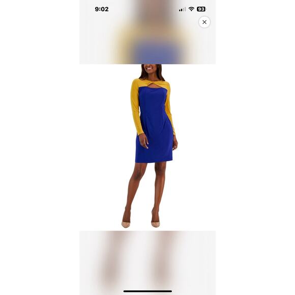 Kasper Women's Colorblock Knot-Neck Bodycon Dress (Royal Blue/Gold X-small) - Picture 1 of 4